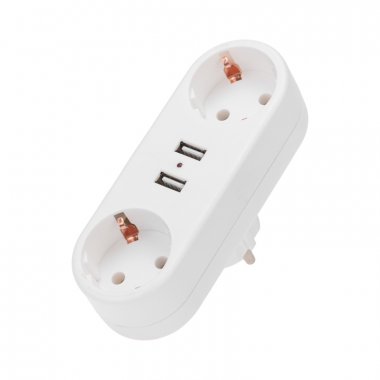 Фотография товара 'Rexant 11-1090 Двойник электрический линейный 16А с/з + 2 USB-порта, 2,4 А'