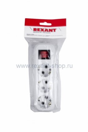 Фотография товара 'Rexant Колодка 3 гнезда с кнопкой c заземлением 11-8706'