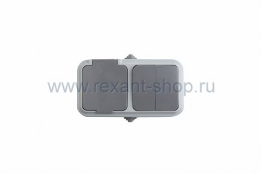 Фотография товара 'Rexant Выключатель двухклавишный + розетка влагозащищенная для открытой установки 78-0528'
