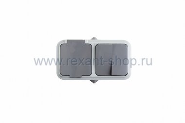 Фотография товара 'Rexant Выключатель двухклавишный + розетка с заземляющим контактом 78-0530'