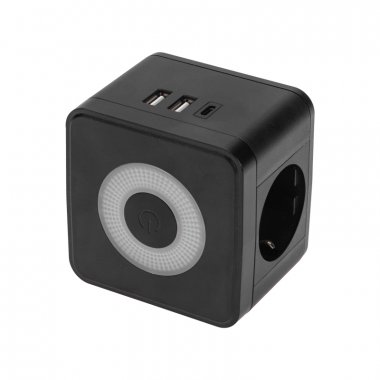 Фотография товара 'Rexant 11-1252 Двойник электрический Куб 16А с/з + 2хUSB-A 2,4А + USB Type-C 3А'