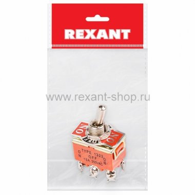 Фотография товара 'Rexant Тумблер 250V 15А (6c) ON-OFF-ON двухполюсный 36-4132-1'