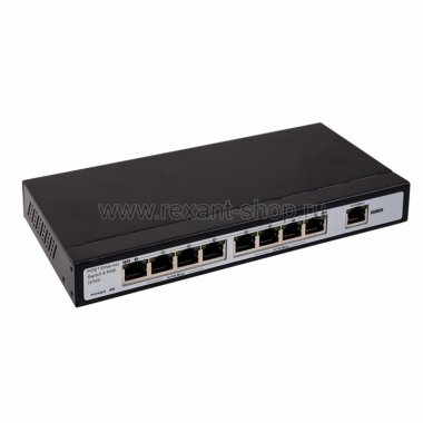 Фотография товара 'Rexant Коммутатор PoE 8 + 1 Uplink, 15,4 Вт на порт, с грозозащитой 45-0509'