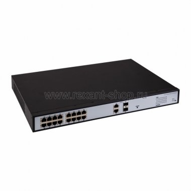 Фотография товара 'Rexant Коммутатор PoE 16 + 2 COMBO, 15,4 Вт на порт, с грозозащитой 45-0516'