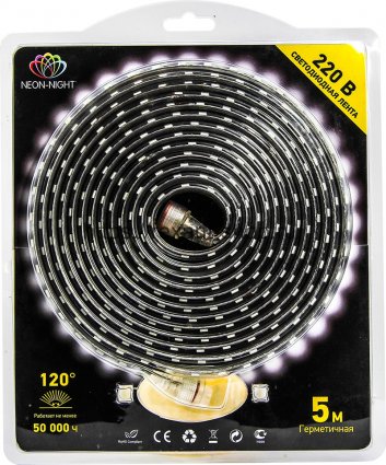 Фотография товара 'Rexant LED Лента 220В, 6x10.6 мм, IP67, SMD 3014, 120 LED/m, 142-106-05'