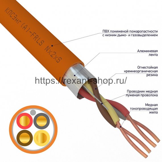 Фотография товара 'Rexant Кабель огнестойкий ИВКЗ КПСЭнг(А)-FRLS 2х2х0,5 мм 01-4980'