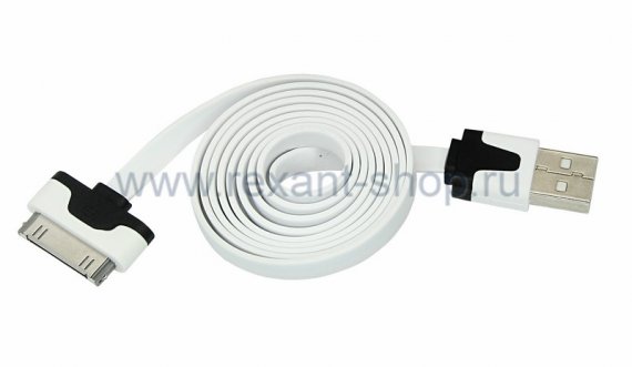 Фотография товара 'Rexant USB кабель для iPhone 4 slim шнур плоский 1М 18-1984'