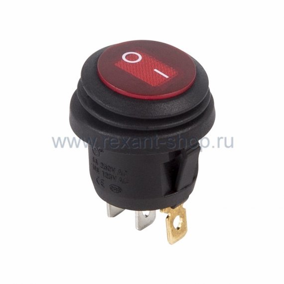 Фотография товара 'Rexant Выключатель клавишный круглый 250V 6А (4с) 36-2595'