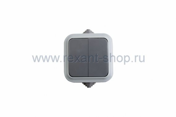 Фотография товара 'Rexant Выключатель двухклавишный влагозащищенный открытой установки 78-0521'
