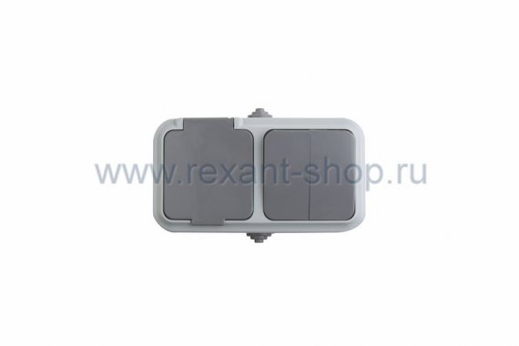 Фотография товара 'Rexant Выключатель двухклавишный + розетка влагозащищенная для открытой установки 78-0528'