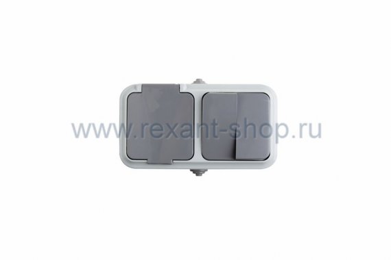 Фотография товара 'Rexant Выключатель двухклавишный + розетка с заземляющим контактом 78-0530'