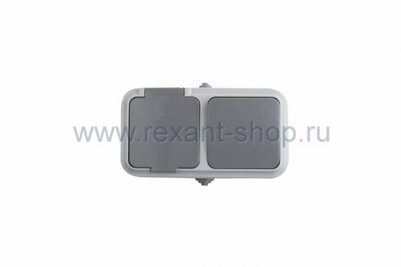 Фотография товара 'Rexant Выключатель одноклавишный + розетка влагозащищенная для открытой установки 78-0529'
