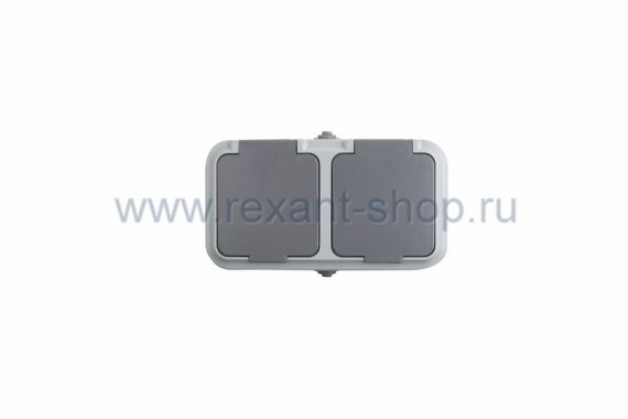 Фотография товара 'Rexant Розетка штепсельная двухместная с заземляющим контактом влагозащищенная для открытой установки 78-0526'