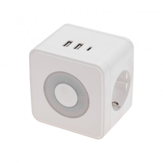 Фотография товара 'Rexant 11-1251 Двойник электрический Куб 16А с/з + 2хUSB-A 2,4А + USB Type-C 3А'