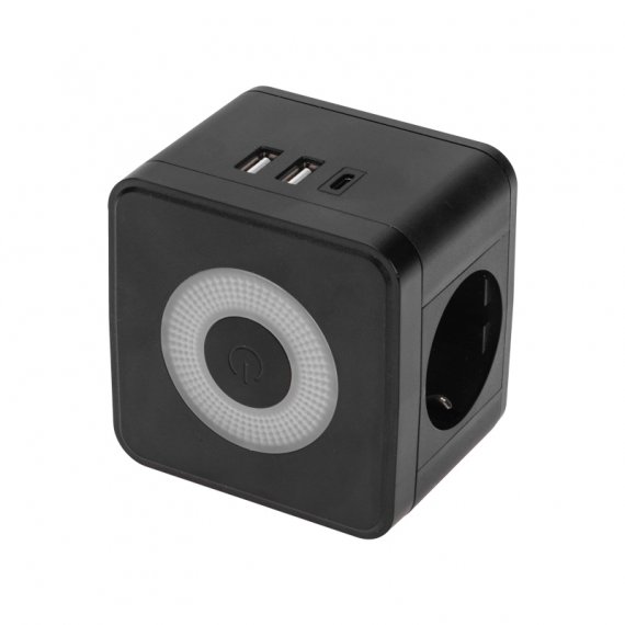 Фотография товара 'Rexant 11-1252 Двойник электрический Куб 16А с/з + 2хUSB-A 2,4А + USB Type-C 3А'