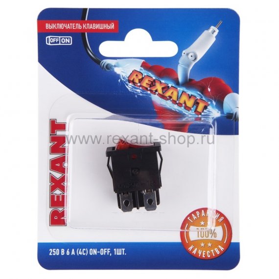Фотография товара 'Rexant Выключатель клавишный 250V 6А (4с) 06-0300-A'