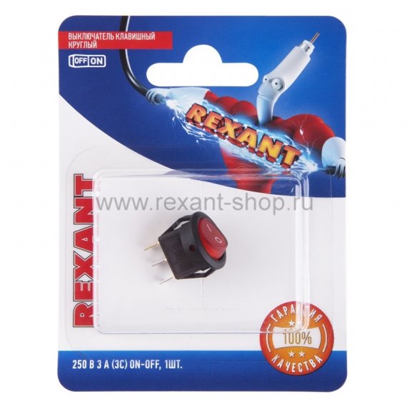 Фотография товара 'Rexant Выключатель клавишный круглый 250V 3А (3с) 06-0310-A'