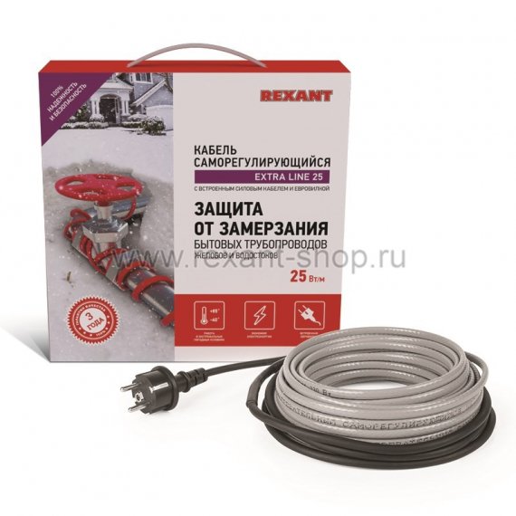 Фотография товара 'Rexant Греющий саморегулирующийся кабель на трубу Extra Line 25MSR-PB 51-0640'