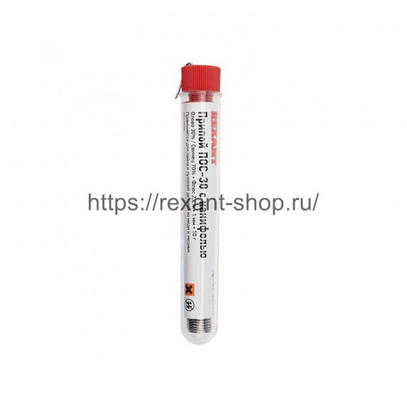 Фотография товара 'Rexant Припой с канифолью ПОС-30 , 10 г, ?1.0 мм, 09-3099'
